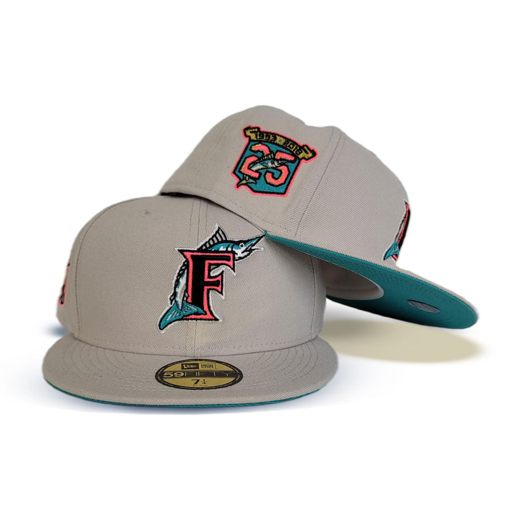 Cream Florida Marlins Teal Bottom 25th Anniversary Side Patch New Era 59Fifty Fitted