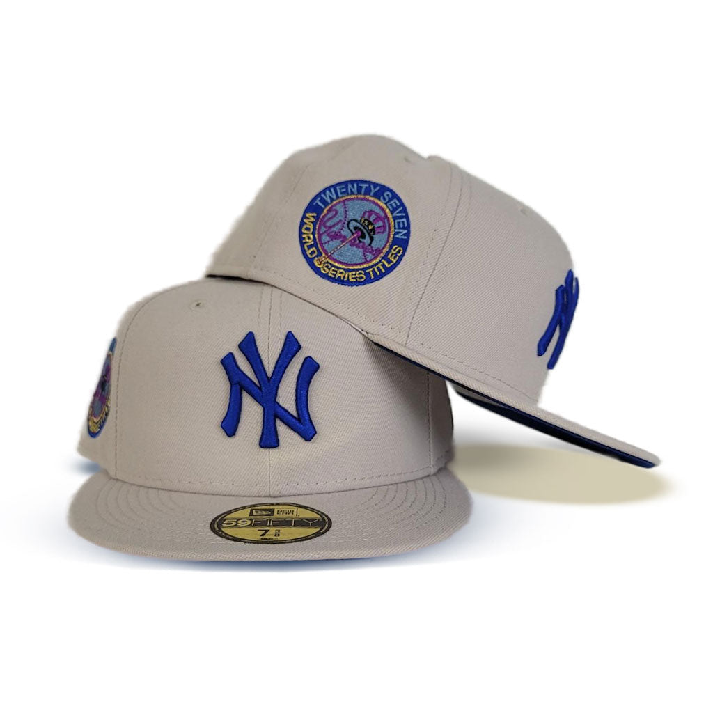Cream New York Yankees Royal Blue Bottom 27 World Series Champions Side Patch New Era 59Fifty Fitted