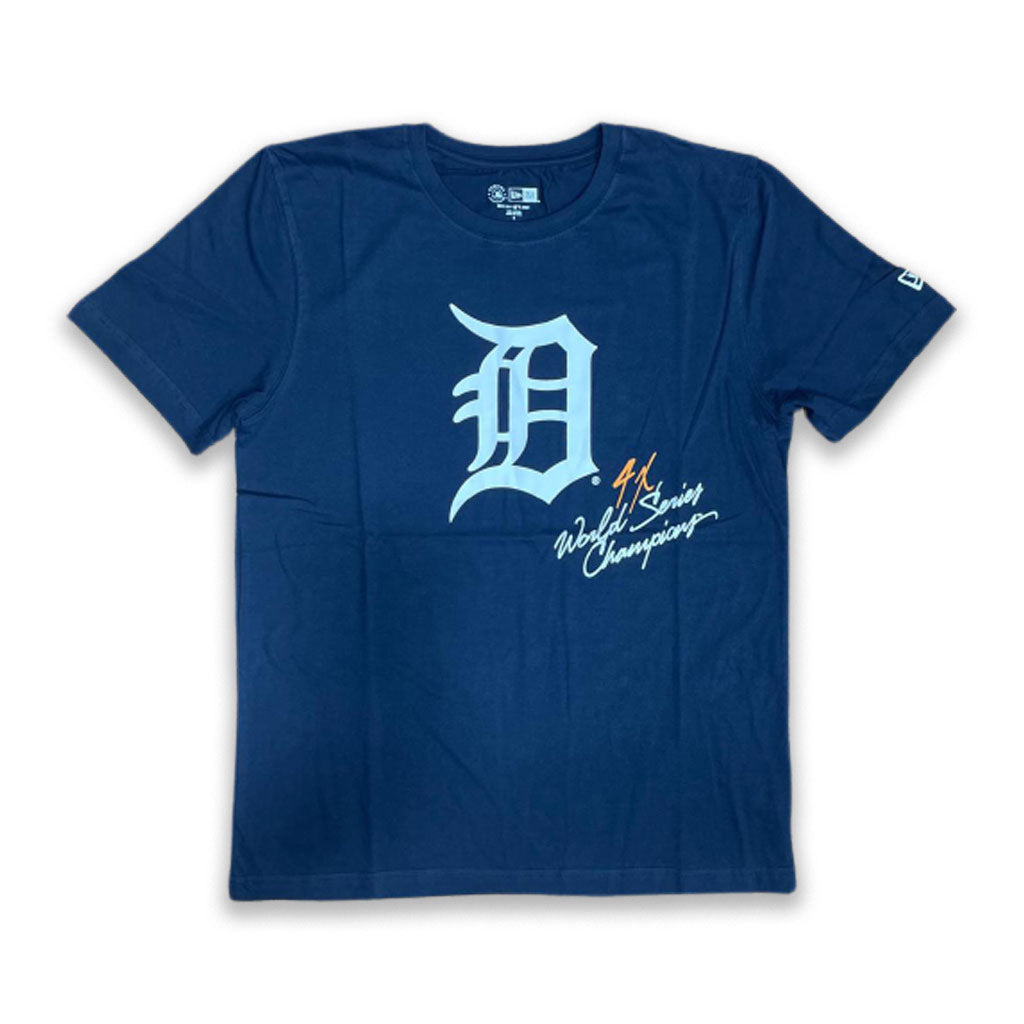 Exclusive Fitted Navy Blue Detroit Tigers 4X World Series Champions New Era Short Sleeve T-Shirt M