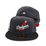 Dark Gray Brooklyn Dodger Black Visor Red Bottom Jackie Robinson 75th Years Side Patch New Era 59Fifty Fitted