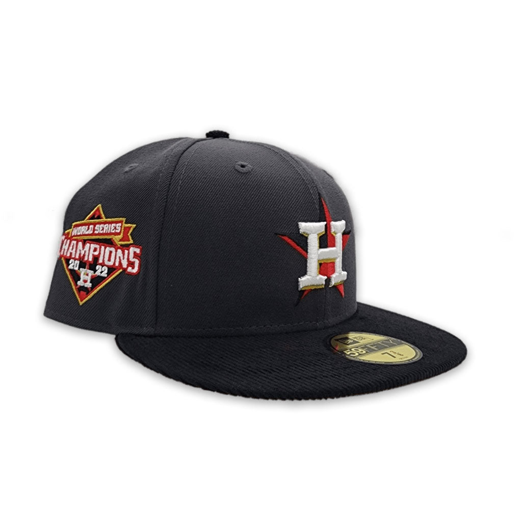 Dark Gray Houston Astros Black Corduroy Visor Red Bottom 2022 World Series Champions Side Patch New Era 59Fifty Fitted