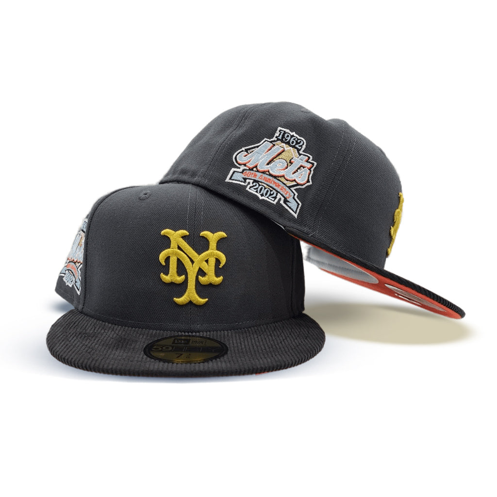 Dark Gray New York Mets Black corduroy Visor Orange Bottom 40th Anniversary Side Patch New Era 59Fifty Fitted