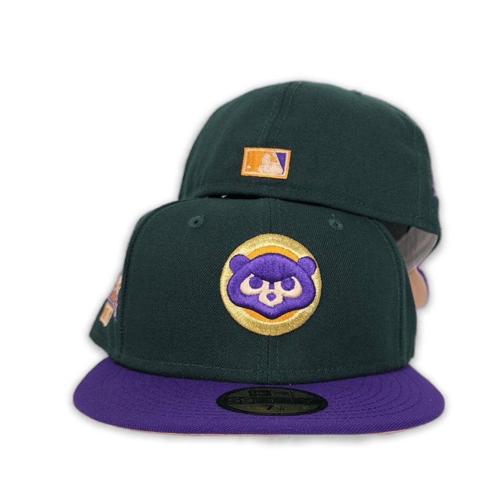 Dark Green Chicago Cubs Purple Visor Peach Bottom 1990 All Star Game Side Patch New Era 59Fifty Fitted