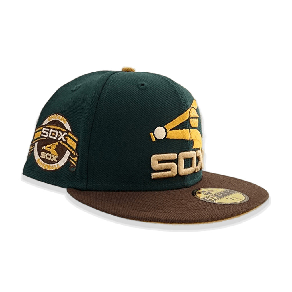 Dark Green Chicago White Sox Brown Visor Panama Tan Bottom Sox Baseball Side patch New Era 59Fifty Fitted