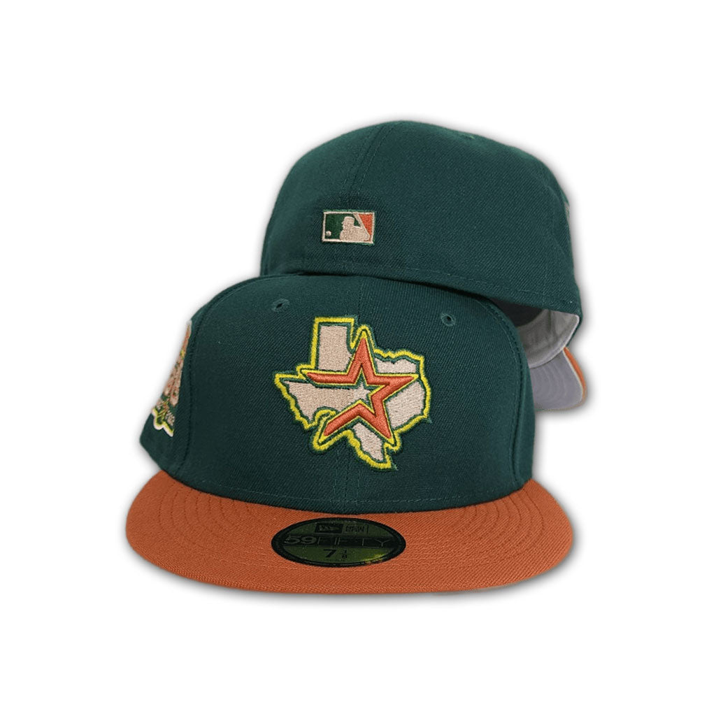 Dark Green Houston Astros Rust Visor Gray Bottom 50th Anniversary Side Patch New Era 59FIFTY Fitted 8