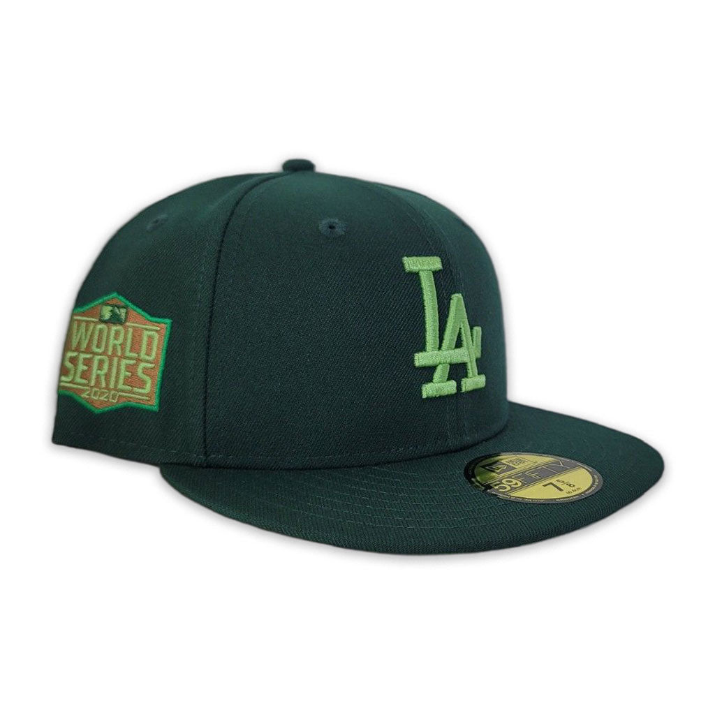 Dark Green Los Angeles Dodgers Lime Green Bottom 2020 World Series Side Patch New Era Fitted