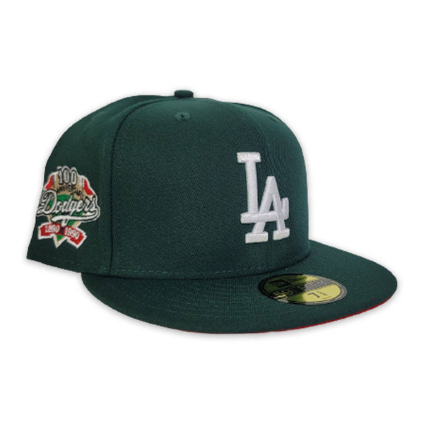 Dark Green Los Angeles Dodgers Red Bottom 100th Anniversary Side Patch ...