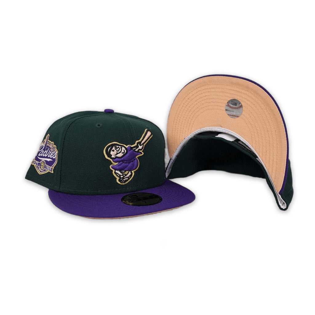 Dark Green San Diego Padres Purple Visor Peach Bottom Padres EST. 1968 Side Patch New Era 59Fifty Fitted