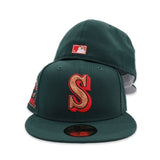 Dark Green Seattle Mariners Red Bottom 30th Anniversary Side Patch New Era 59Fifty Fitted