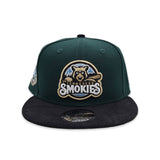 Dark Green Tennessee Smokies Black Corduroy Visor Vegas Gold Bottom Southern League Side Patch New Era 9Fifty Snapback