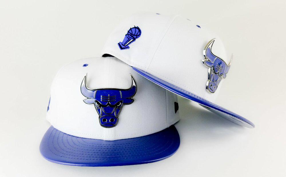 Exclusive Matching New Era Chicago Bulls Metal Badge Snapback Hat for Jordan 13 Hyper Blue