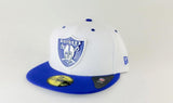 Exclusive Matching New Era Oakland Raiders Metal Badge Fitted Hat for Jordan 13 Hyper Blue