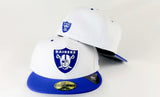 Exclusive Matching New Era Oakland Raiders Metal Badge Fitted Hat for Jordan 13 Hyper Blue