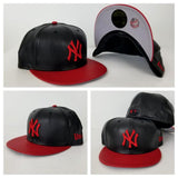 Exclusive New Era 59Fifty Black / Red PU Leather Yankee Fitted Hat Cap