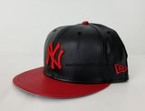 Exclusive New Era 59Fifty Black / Red PU Leather Yankee Fitted Hat Cap