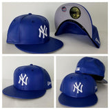 Exclusive New Era 59Fifty Royal Blue PU Leather Yankee Fitted Hat Cap