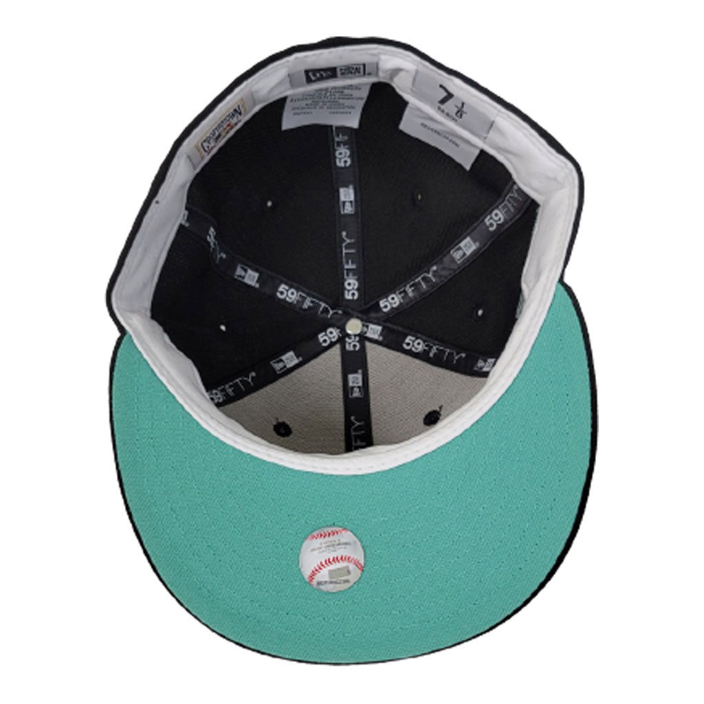 Black Florida Marlins 100th Anniversary Side Patch Bloom Icy Blue Bottom 59FIFTY Fitted 77/8