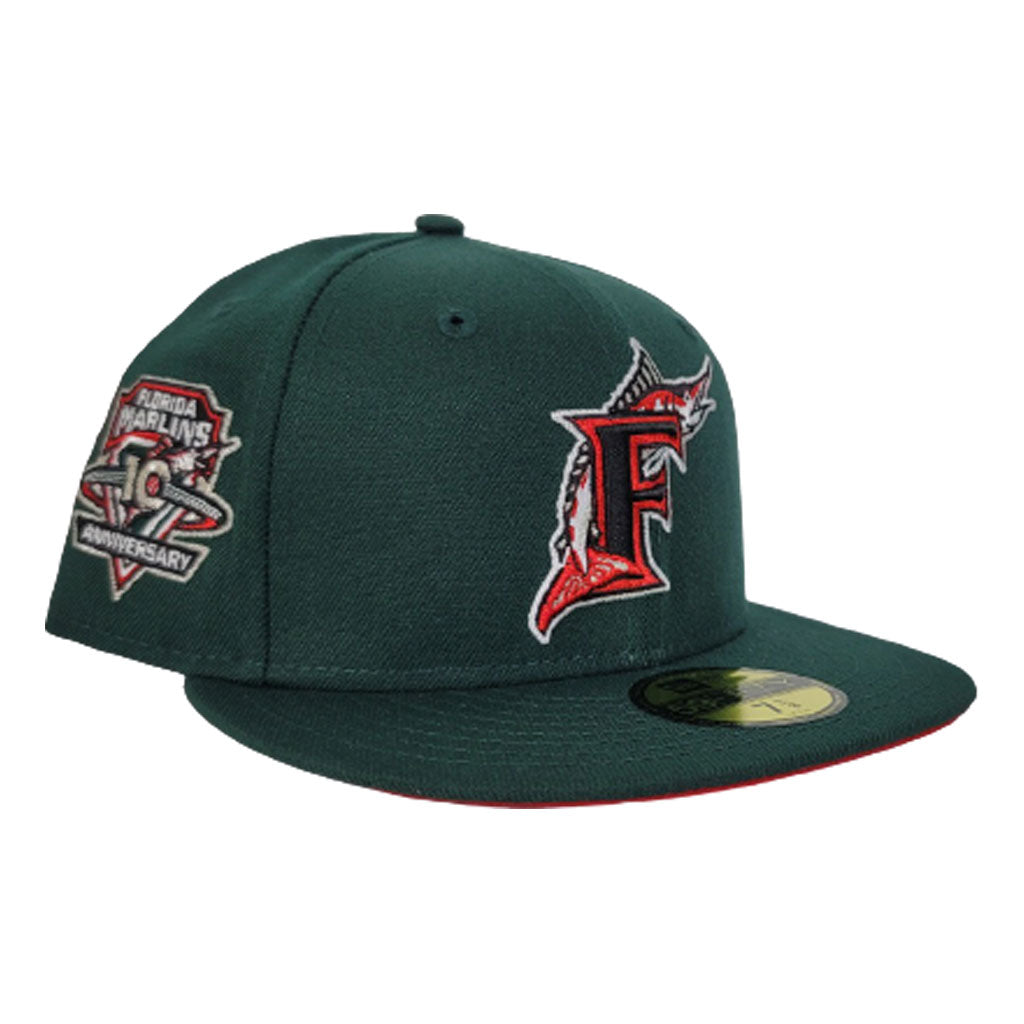 Florida Marlins Dark Green Red Bottom 10th Anniversary Patch New Era 59Fifty Fitted 