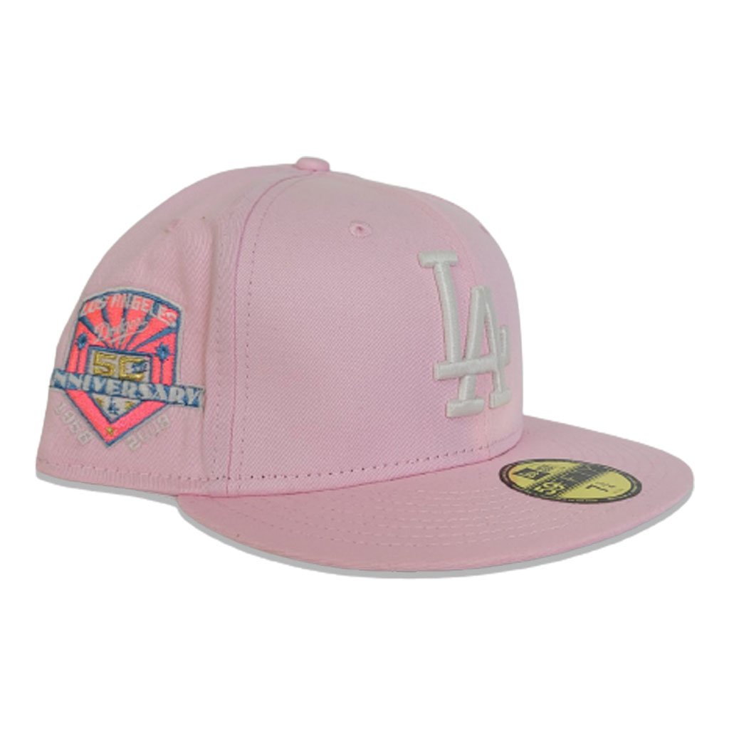 Glow In The Dark Pink Los Angeles Dodgers Icy Blue Bottom 50th Anniversary  Side Patch New Era 59Fifty Fitted