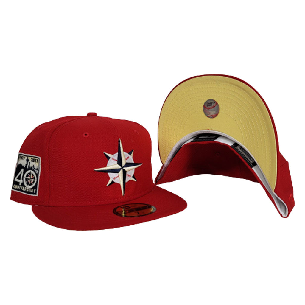 Glow In The Red Seattle Mariners Soft Yellow Bottom 40th Anniversary New Era 59Fifty Fitted