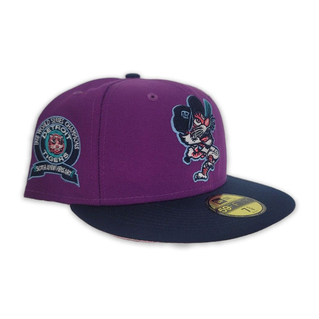 New Era 59Fifty Grape Purple Detroit Tigers Navy Visor with Pink