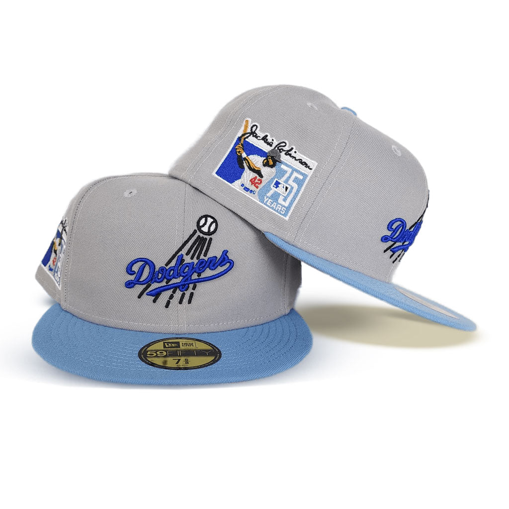 Gray Brooklyn Dodger Sky Blue Visor Gray Bottom Jackie Robinson 75th Years Side Patch New Era 59FIFTY Fitted 75/8