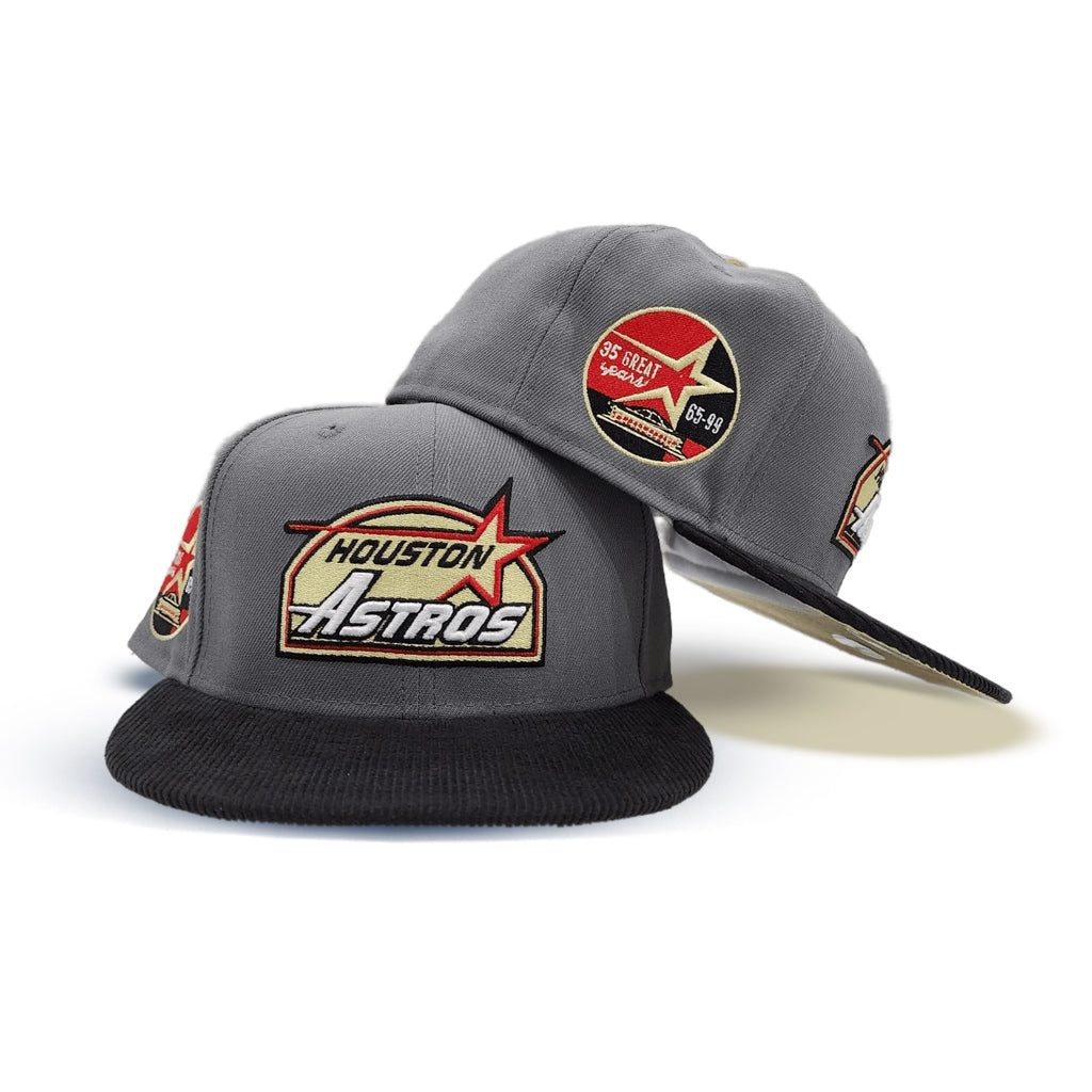Gray Houston Astros Black Corduroy Visor Vegas Gold Bottom 35th Great Years Side Patch New Era 59Fifty Fitted