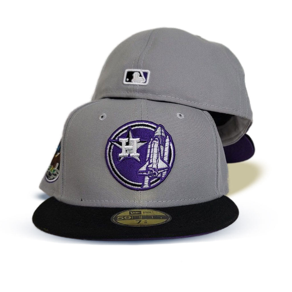 Gray Houston Astros Black Visor Purple Bottom Apollo 11 Side Patch New Era  59Fifty Fitted