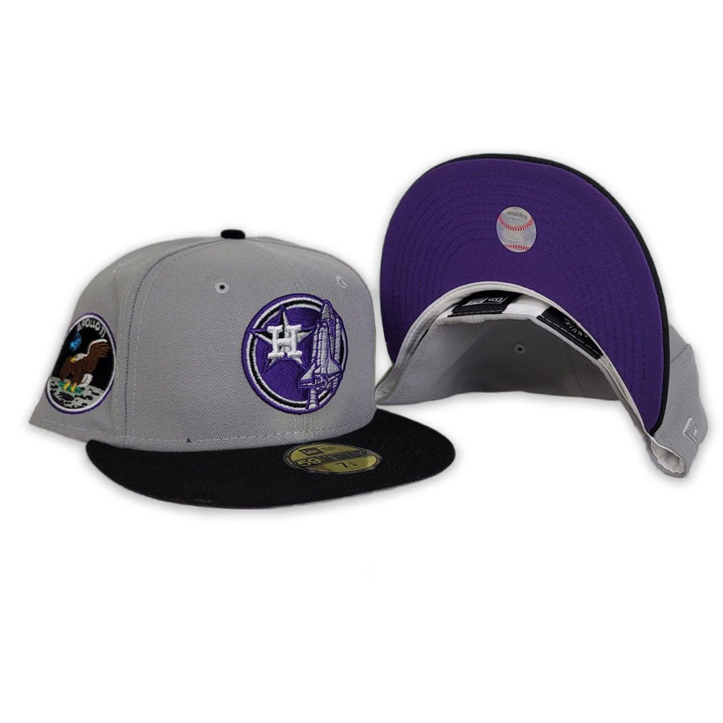 Gray Houston Astros Black Visor Purple Bottom Apollo 11 Side Patch New Era  59Fifty Fitted