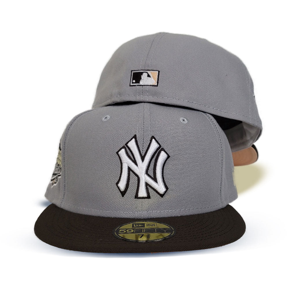 Gray New York Yankees Brown Visor Peach Bottom 1999 World Series Side Patch New Era 59Fifty Fitted