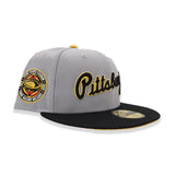 Gray Scrip Pittsburgh Pirates Black Visor Yellow Bottom Three Rivers Stadium Side Patch New Era 59Fifty Fitted