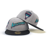 Gray Script Arizona Diamondbacks Black Visor Teal Bottom 1998 Inaugural Season Side Patch New Era 59Fifty Fitted
