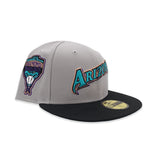 Gray Script Arizona Diamondbacks Black Visor Teal Bottom 1998 Inaugural Season Side Patch New Era 59Fifty Fitted