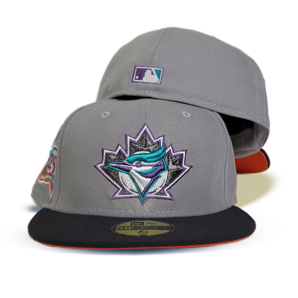 Gray Toronto Blue Jays Dark Gary Visor Orange Bottom 25th Anniversary Side Patch "Pigeon Collection" New Era 59Fifty Fitted