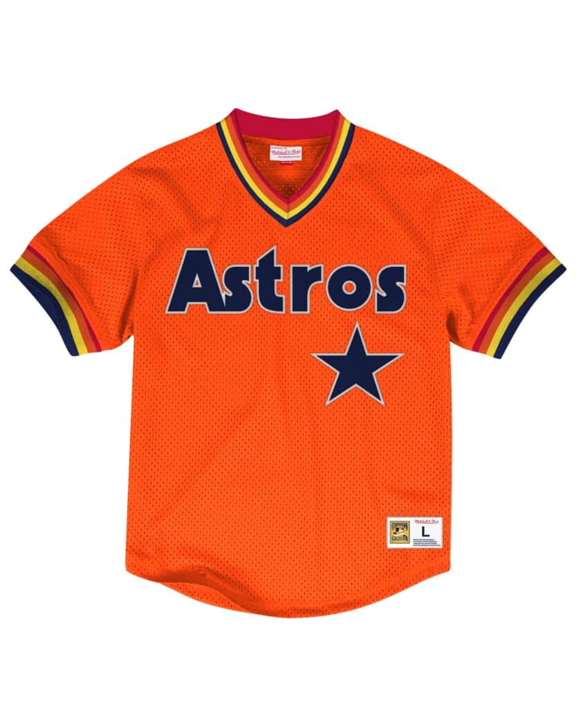 Men's Mitchell & Ness Navy Houston Astros Big & Tall Cooperstown Collection  Mesh Wordmark V-Neck Jersey