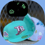 Glow In The Dark Teal Tampa Bay Rays Floral Bottom 10th Seasons New Era 59Fifty Fitted