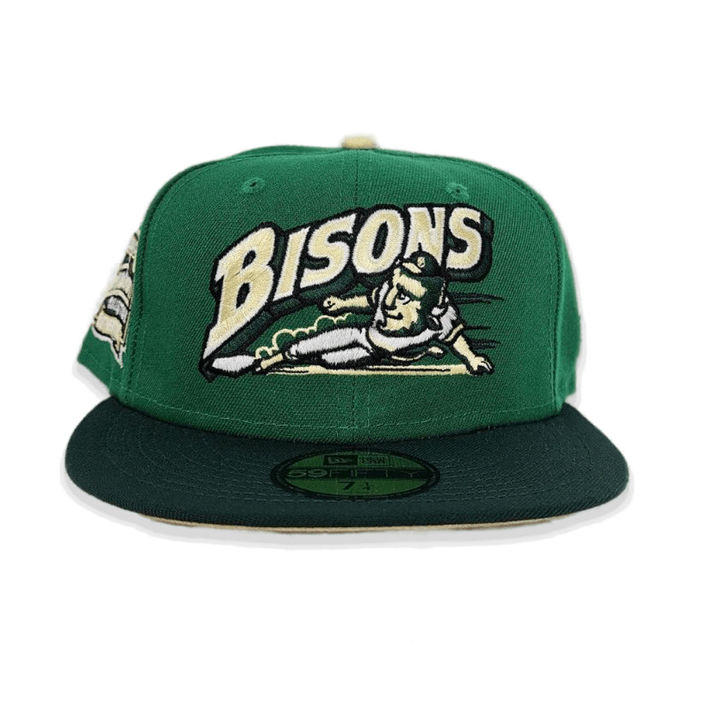 Kelly Green Buffalo Bisons Forest Green Visor Vegas Gold Bottom Minor League Hometown Side Patch New Era 59Fifty Fitted