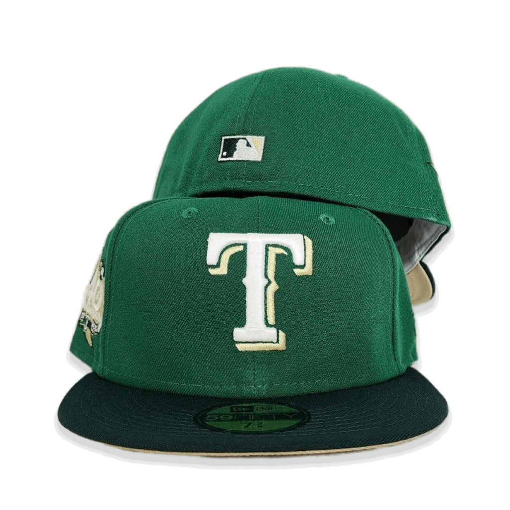 Kelly Green Texas Rangers Forest Green Visor Vegas Gold Bottom 40th Anniversary Side Patch New Era 59Fifty Fitted