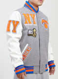 Gray New York Knicks Pro Standard Logo Mashup Wool Varsity Heavy Jacket