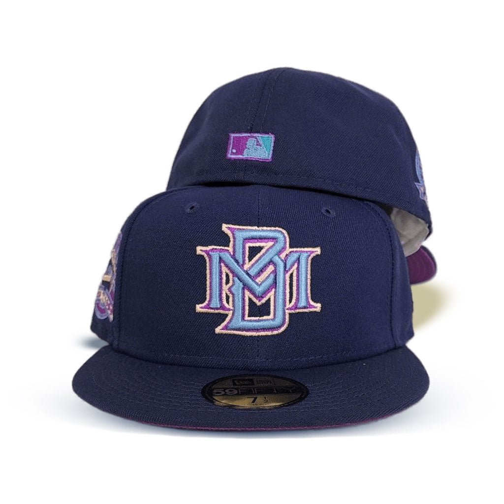 Light Navy Milwaukee Brewers Grape Purple Bottom 1953-1999 County Stadium Side Patch New Era 59Fifty Fitted