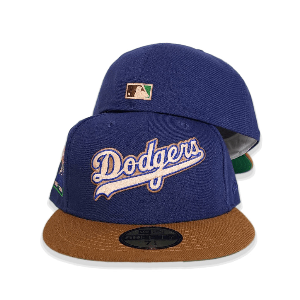 Light Navy Script Los Angeles Dodgers Toast Visor Green Bottom 60th Anniversary Side Patch New Era 59FIFTY Fitted 67/8