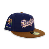Light Navy Script Los Angeles Dodgers Toast Visor Green Bottom 60th Anniversary Side Patch New Era 59Fifty Fitted