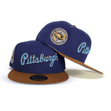 Light Navy Script Pittsburgh Pirates Toast Visor Green Bottom Three Rivers Stadium Side Patch New Era 59Fifty Fitted