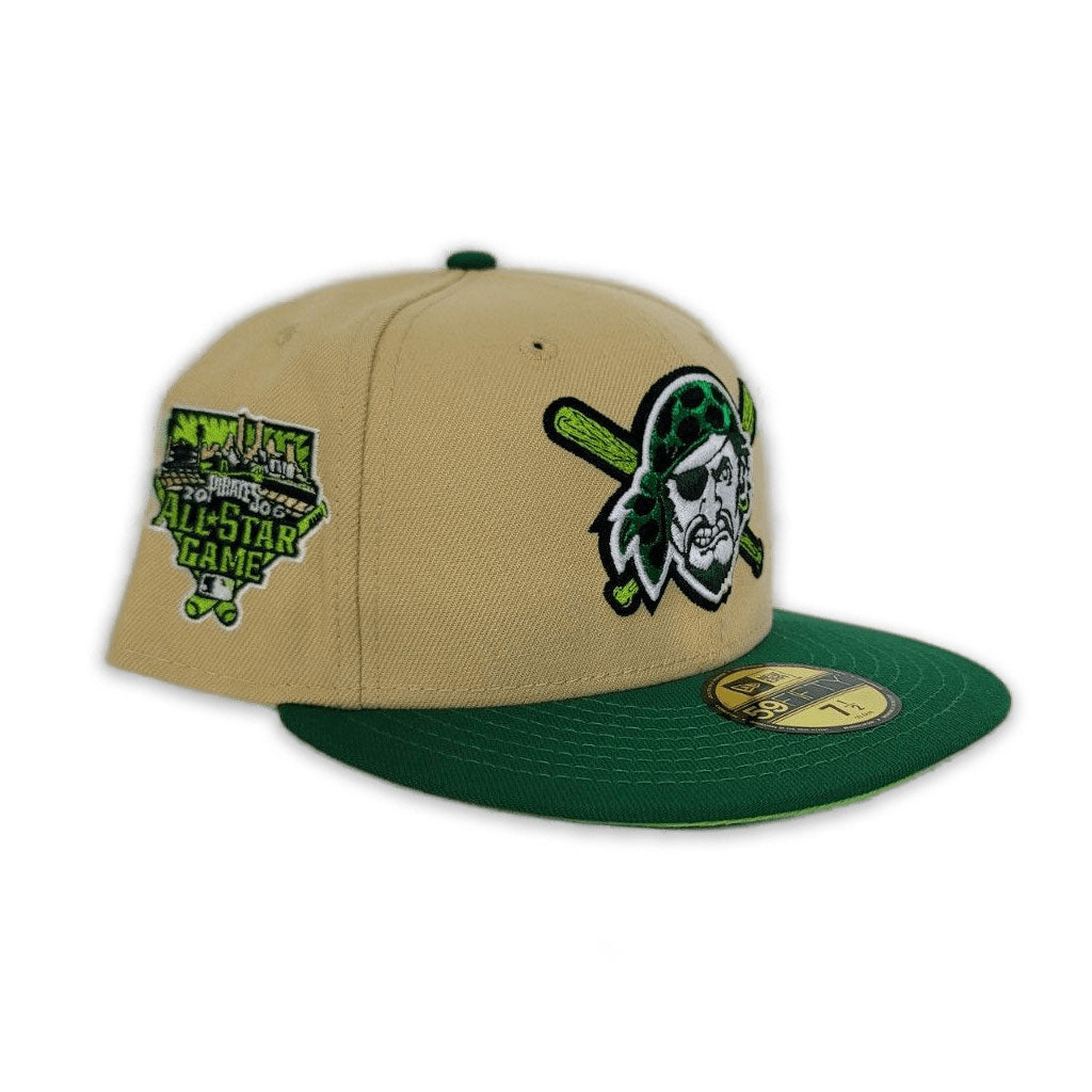 Light Tan Pittsburgh Pirates Kelly Visor Lime Green Bottom 2006 All Star Game Side Patch New Era 59Fifty Fitted