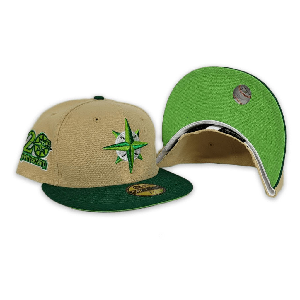 Light Tan Seattle Mariners Kelly Visor Lime Green Bottom 20th Anniversary Side Patch New Era 59Fifty Fitted