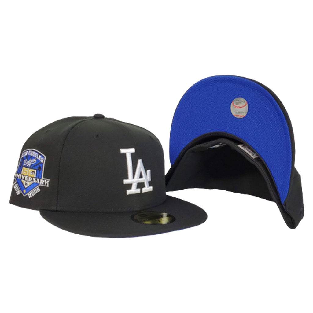 Los Angeles Dodgers Black Royal Blue Bottom 50th Anniversary New Era 59Fifty Fitted