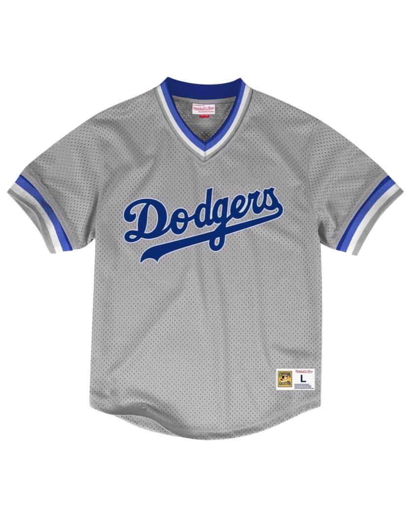 dodgers gear Los Angeles Dodgers LA Mitchell & Ness Mesh V-Neck Gray Jersey