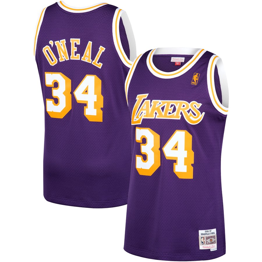 Shaquille O'Neal Signed Los Angeles Lakers Mitchell & Ness White & Blue  Stripe NBA Swingman Basketball Jersey
