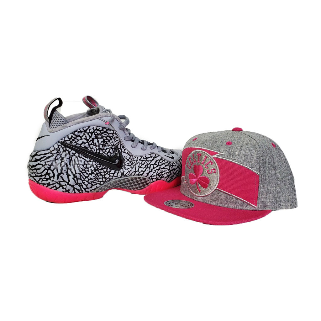 Matching Mitchell & Ness Boston Celtics Snapback For Nike Foamposite Pink Elephant Print