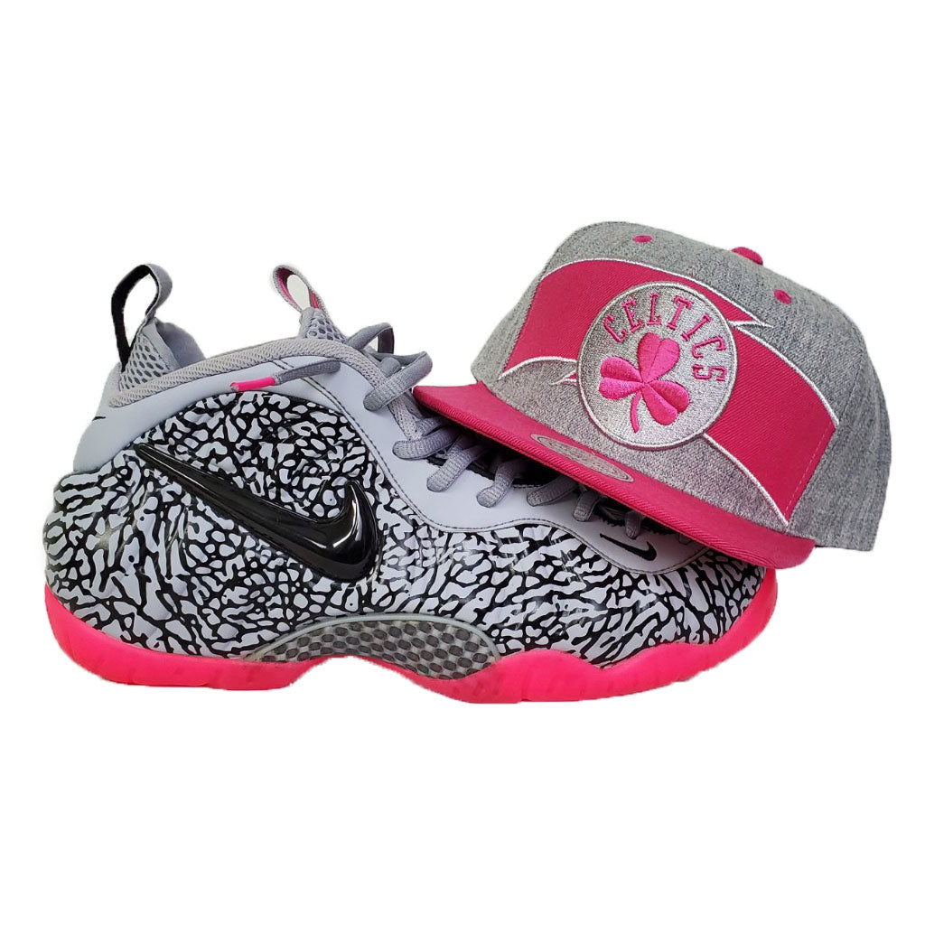 Matching Mitchell & Ness Boston Celtics Snapback For Nike Foamposite Pink Elephant Print